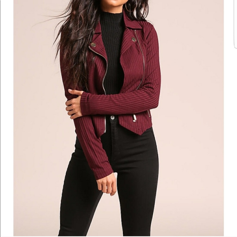 🔴LAST🔴 Ribbed Zip Military Jacket Burgundy - Picture 2 of 8